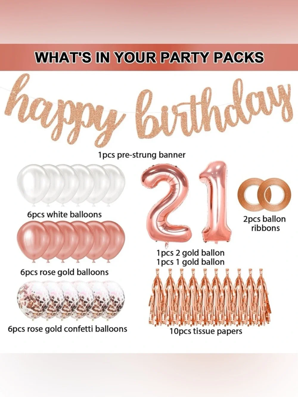 ✨Rose Gold and White 21st Birthday Balloon and Garland Set